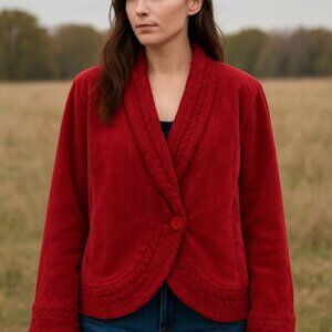 Coldwater Creek SZ2X Red Leather Jacket Wool Blend Sweater Detail Old Money Boho
